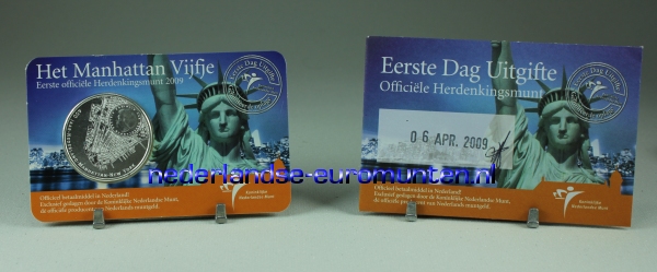 5 Euro Nederland 2009 - 400 jaar Nederland - Manhattan - Eerste Dag Uitgifte